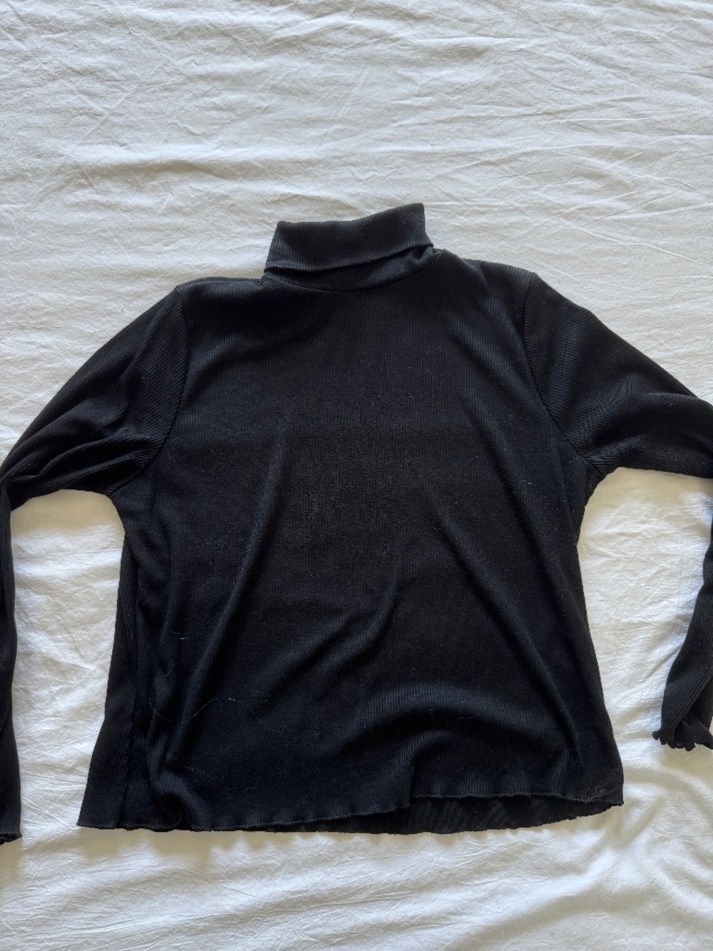 Black Turtleneck Top with Lettuce Trim